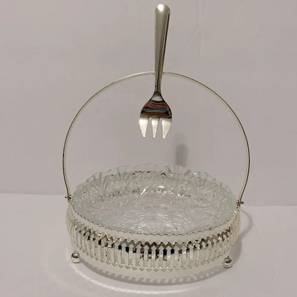Silver Plated The Windsor Range Glass Bowl And Fork Set Mayfair London